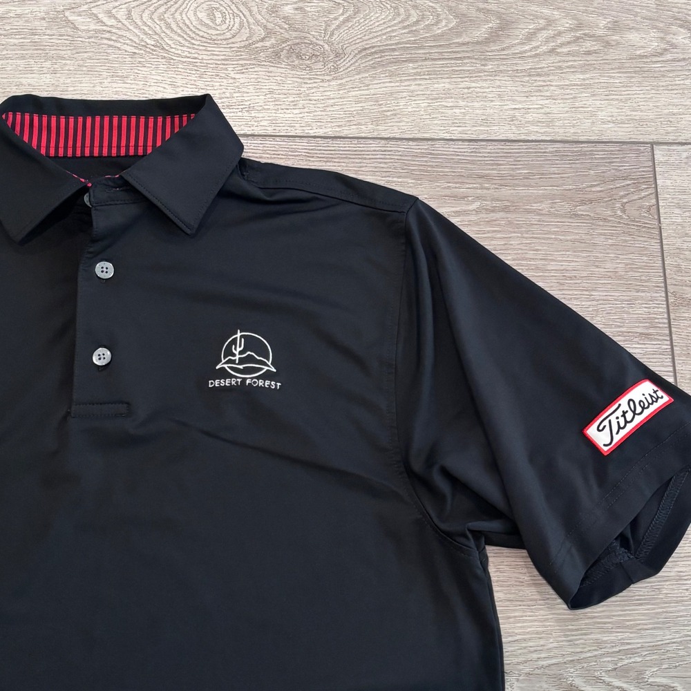 FootJoy Polo Shirt Mens Small Black Desert Forest Titleist Patch Golf Preppy